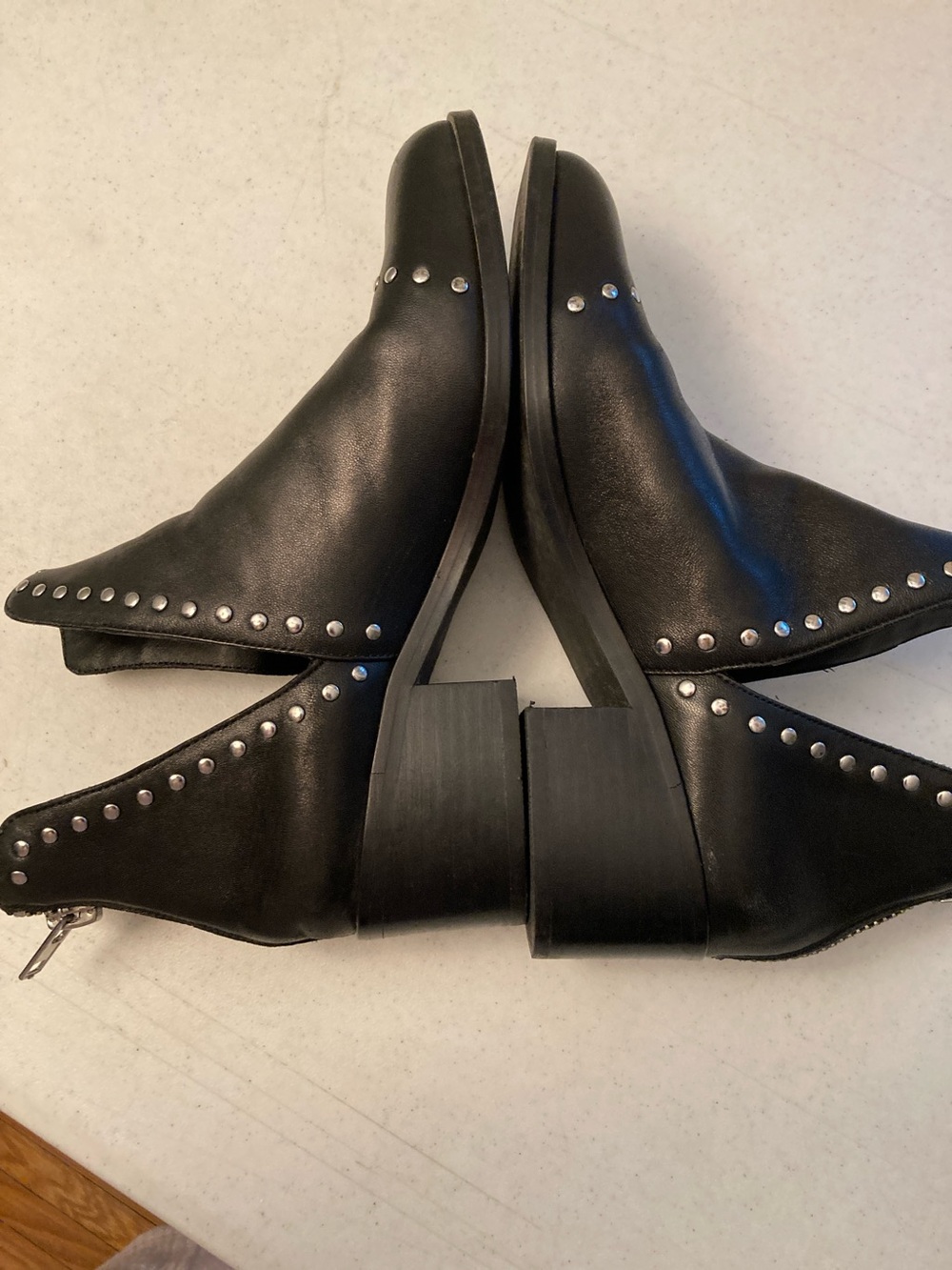 Steve Madden Black Leather Studded Ankle Booties - Picture 6 of 9